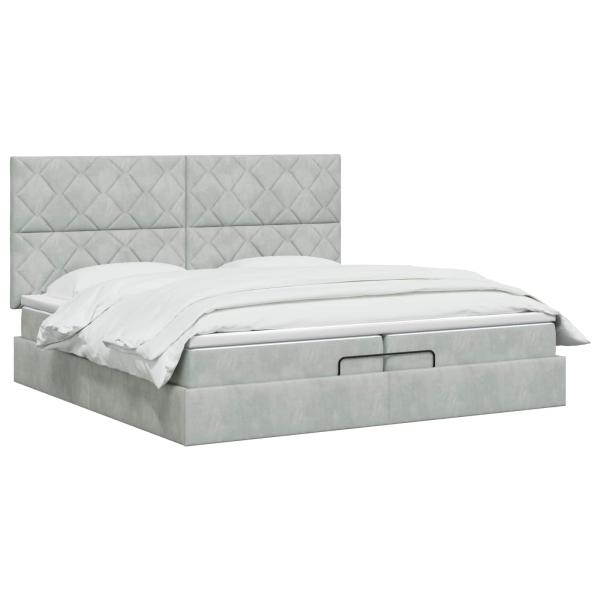 Ottoman Bett mit Matratze Hellgrau 200 x 200 cm Samt