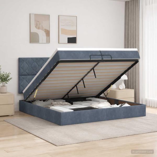 ARDEBO.de - Ottoman Bett mit Matratze Dunkelgrau 200 x 200 cm Samt