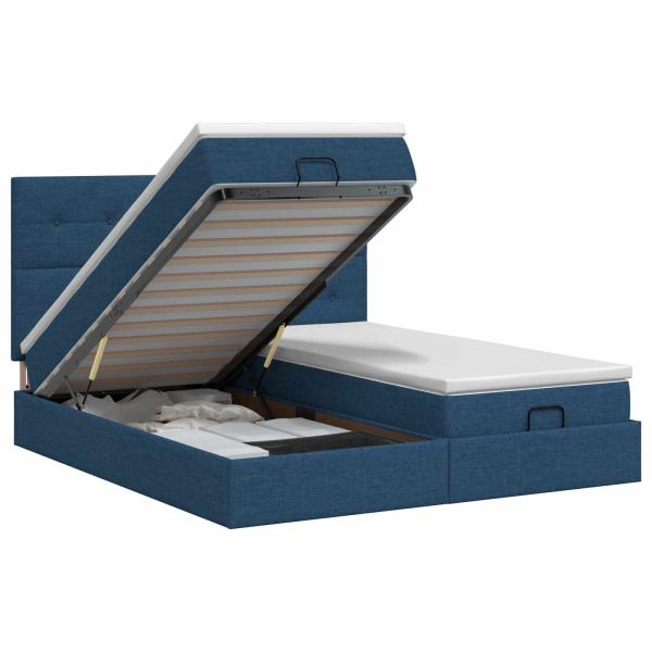 Ottoman Bett mit Matratze mit Kopfteil 2 Stk. Blau Stoff
