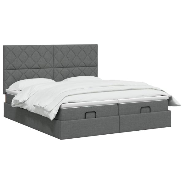 Ottoman Bett mit Matratze mit Kopfteil 2 Stk. Dunkelgrau Stoff