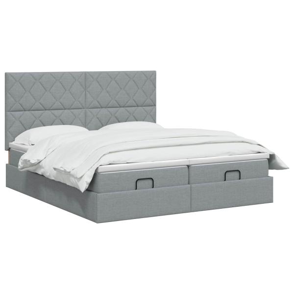 Ottoman Bett mit Matratze mit Kopfteil 2 Stk. Hellgrau Stoff