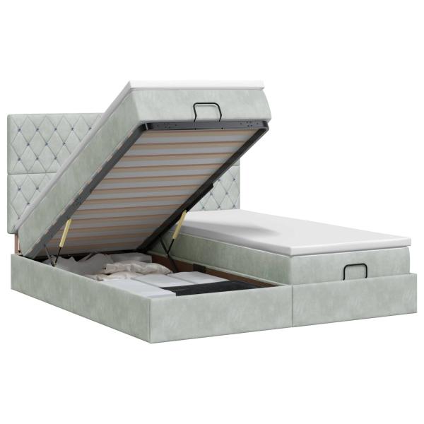 Ottoman Bett mit Matratze mit Kopfteil 2 stk. Hellgrau Samt