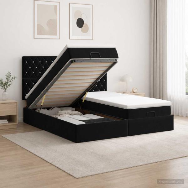 ARDEBO.de - Ottoman Bett mit Matratze mit Kopfteil 2 stk. Schwarz Samt