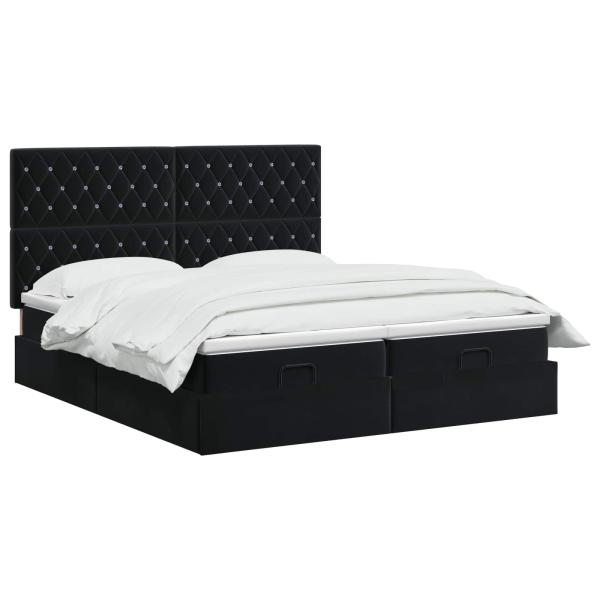 Ottoman Bett mit Matratze mit Kopfteil 2 stk. Schwarz Samt