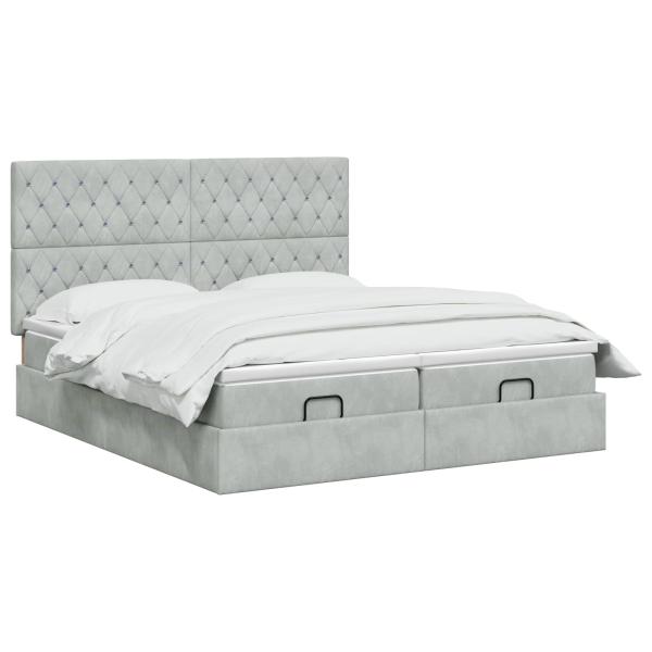 Ottoman Bett mit Matratze mit Kopfteil 2 stk. Hellgrau Samt