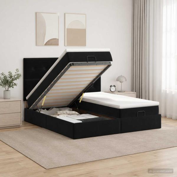 ARDEBO.de - Ottoman Bett mit Matratze mit Kopfteil 2 Stk. Schwarz Samt