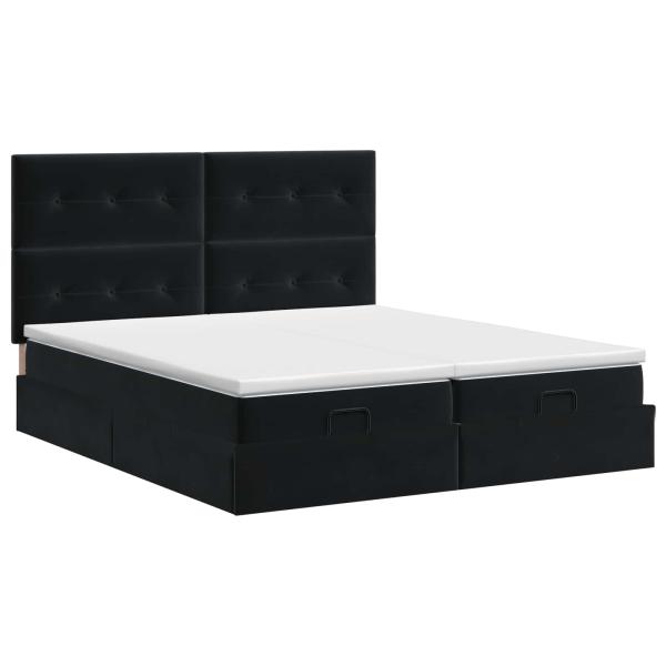 Ottoman Bett mit Matratze mit Kopfteil 2 Stk. Schwarz Samt