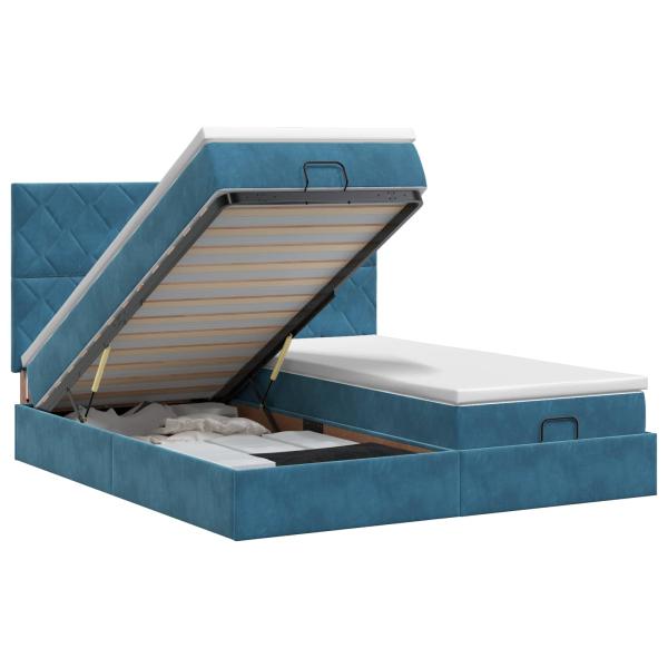 Ottoman Bett mit Matratze mit Kopfteil 2 Stk. Dunkelblau Samt
