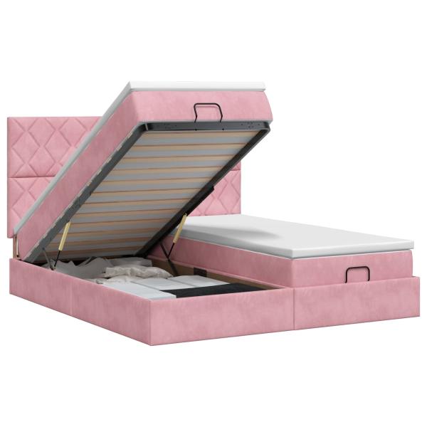 Ottoman Bett mit Matratze mit Kopfteil 2 Stk. Rosa Samt