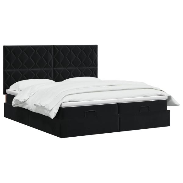 Ottoman Bett mit Matratze mit Kopfteil 2 Stk. Schwarz Samt