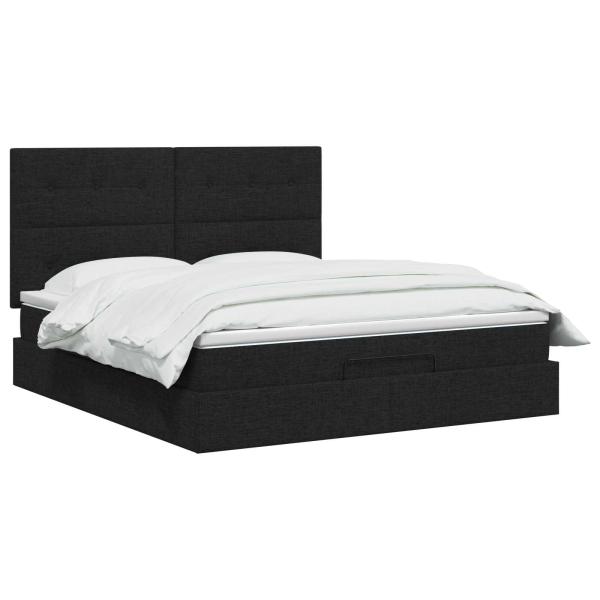 Ottoman-Bett mit Matratze und LED Schwarz 160 x 200 cm Stoff