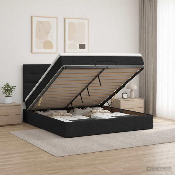 Ottoman-Bett mit Matratze und LED Schwarz 180 x 200 cm Stoff