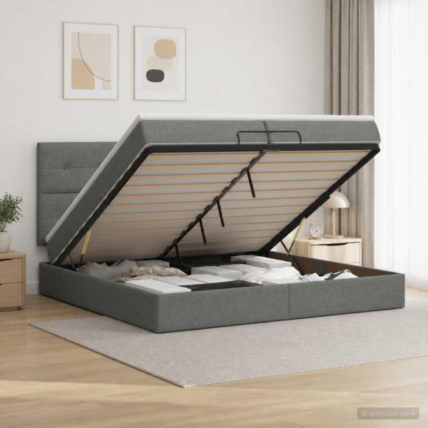 Ottoman-Bett mit Matratze und LED Dunkelgrau 200 x 200 cm Stoff