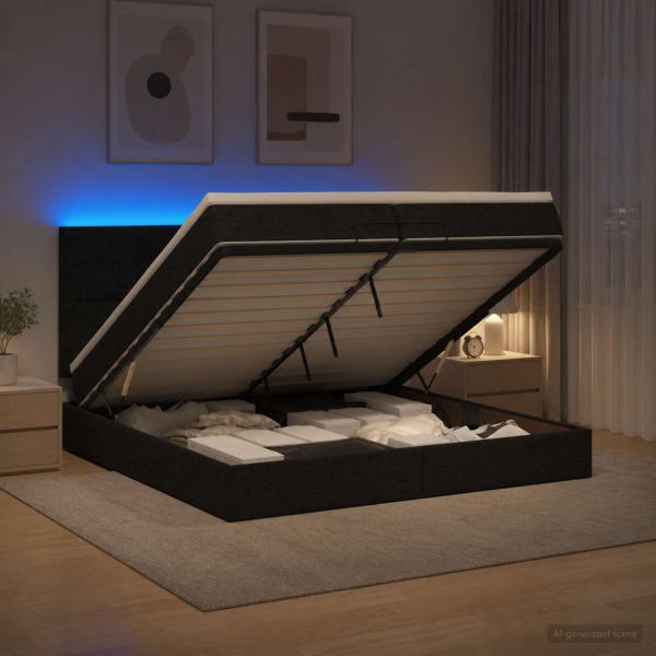 Ottoman-Bett mit Matratze und LED Schwarz 200 x 200 cm Stoff