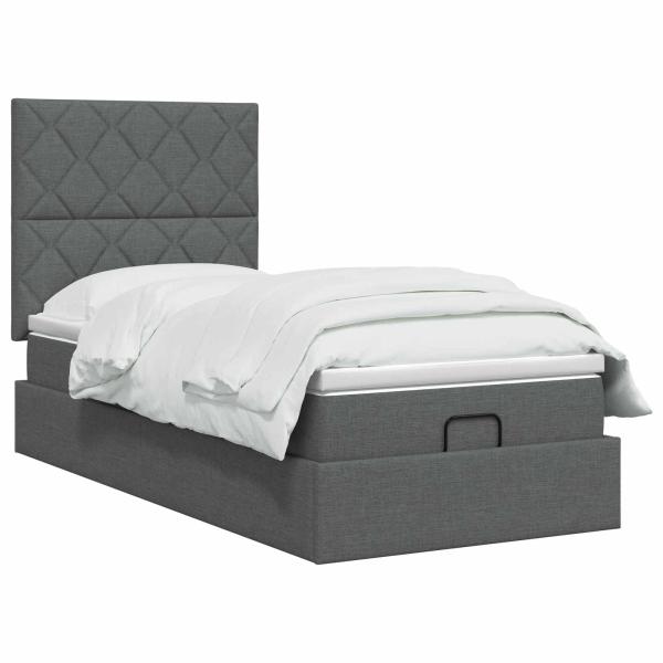 Ottoman-Bett mit Matratze und LED Dunkelgrau 90 x 190 cm Stoff