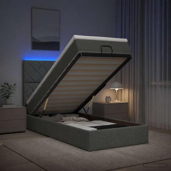 Ottoman-Bett mit Matratze und LED Dunkelgrau 90 x 190 cm Stoff