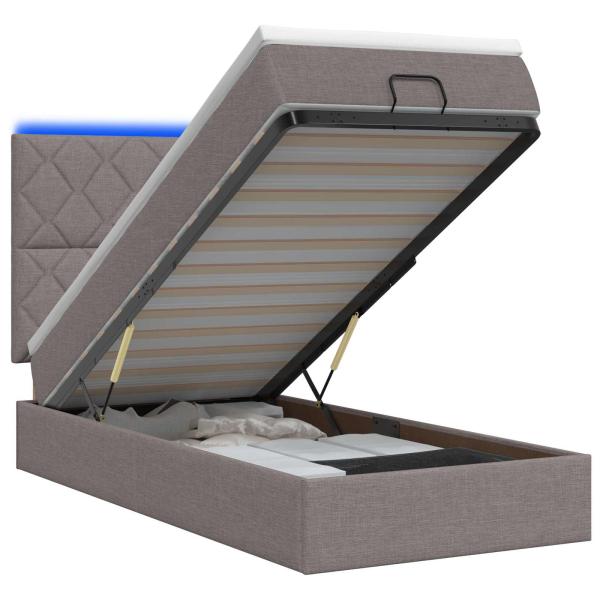 Ottoman-Bett mit Matratze und LED Taupe 90 x 190 cm Stoff