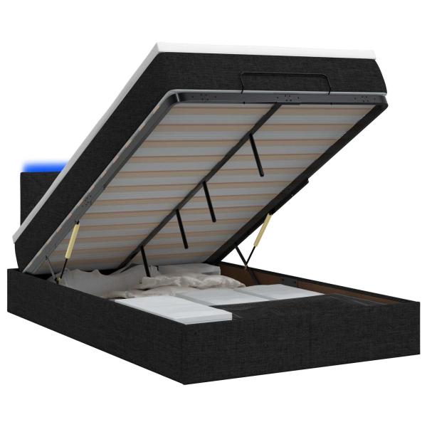 Ottoman-Bett mit Matratze und LED Schwarz 120 x 190 cm Stoff