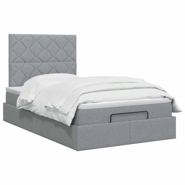 Ottoman-Bett mit Matratze und LED Hellgrau 120 x 200 cm Stoff