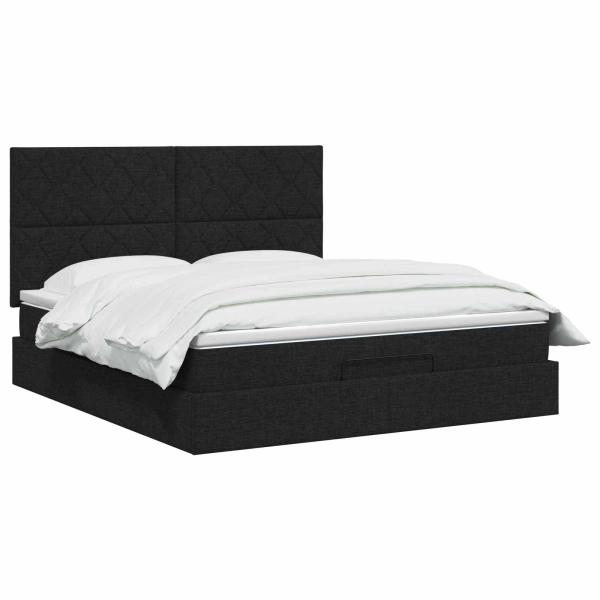 Ottoman-Bett mit Matratze und LED Schwarz 140 x 200 cm Stoff