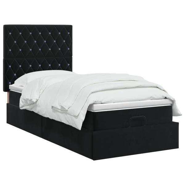 Ottoman-Bett mit Matratze und LED Schwarz 80 x 200 cm Samt