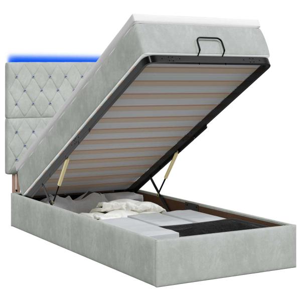 Ottoman-Bett mit Matratze und LED Hellgrau 90 x 190 cm Samt