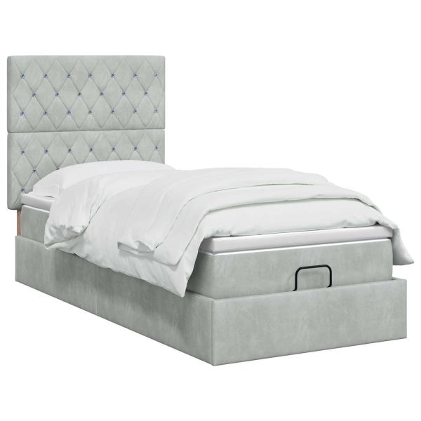 Ottoman-Bett mit Matratze und LED Hellgrau 90 x 190 cm Samt