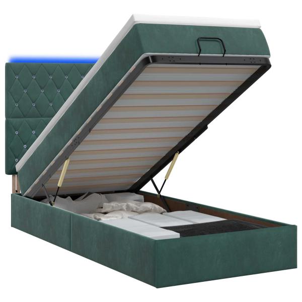 Ottoman-Bett mit Matratze und LED Dunkelgrün 90 x 190 cm Samt