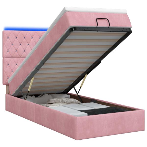 Ottoman-Bett mit Matratze und LED Rosa 90 x 190 cm Samt