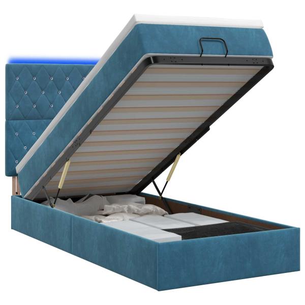 Ottoman-Bett mit Matratze und LED Dunkelblau 100 x 200 cm Samt