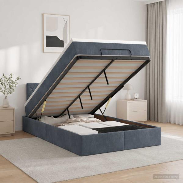 Ottoman-Bett mit Matratze und LED Dunkelgrau 120 x 200 cm Samt