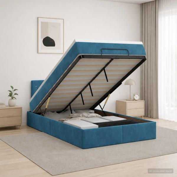 Ottoman-Bett mit Matratze und LED Dunkelblau 120 x 200 cm Samt