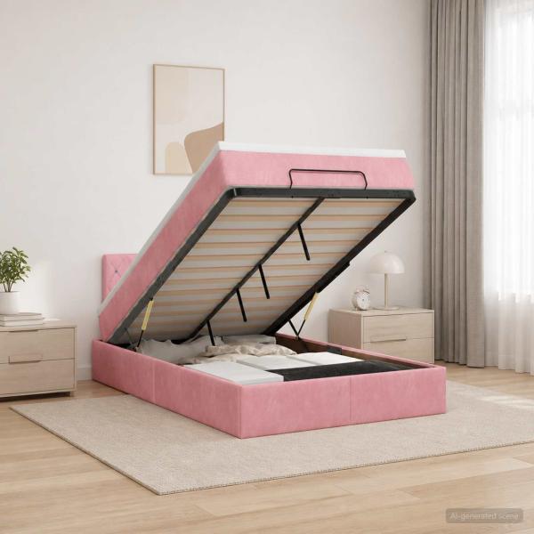 Ottoman-Bett mit Matratze und LED Rosa 120 x 200 cm Samt