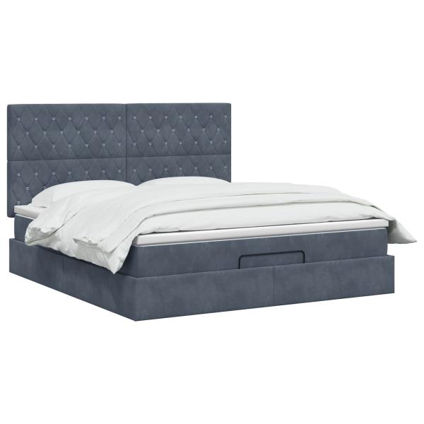 Ottoman-Bett mit Matratze und LED Dunkelgrau 140 x 190 cm Samt