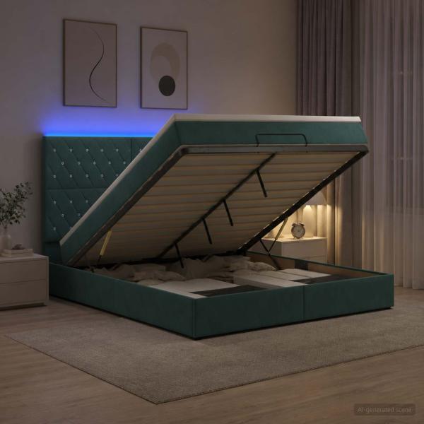 Ottoman-Bett mit Matratze und LED Dunkelgrün 140 x 200 cm Samt