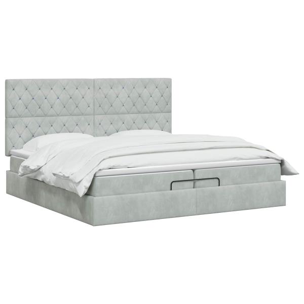 Ottoman-Bett mit Matratze und LED Hellgrau 200 x 200 cm Samt