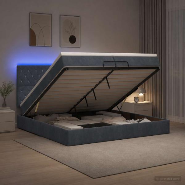 Ottoman-Bett mit Matratze und LED Dunkelgrau 200 x 200 cm Samt