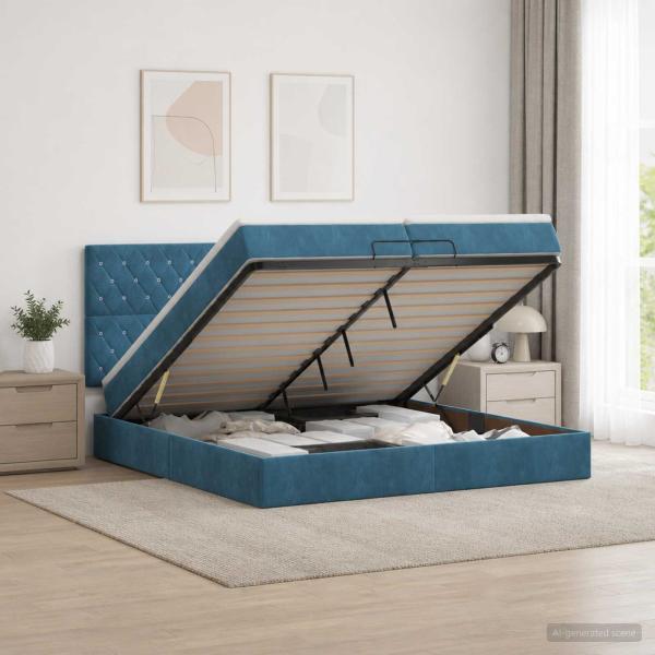 Ottoman-Bett mit Matratze und LED Dunkelblau 200 x 200 cm Samt
