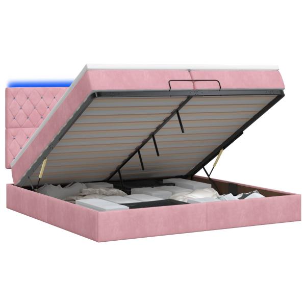 Ottoman-Bett mit Matratze und LED Rosa 200 x 200 cm Samt