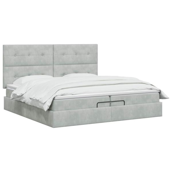 Ottoman-Bett mit Matratze und LED Hellgrau 200 x 200 cm Samt