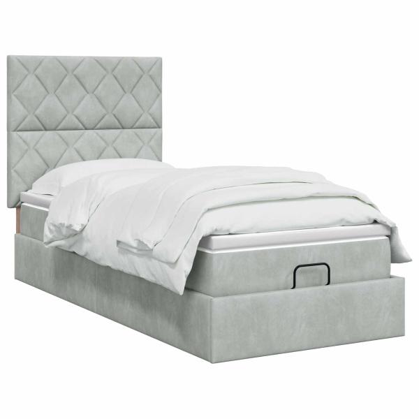 Ottoman-Bett mit Matratze und LED Hellgrau 100 x 200 cm Samt