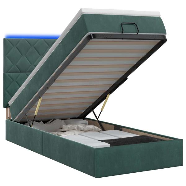 Ottoman-Bett mit Matratze und LED Dunkelgrün 100 x 200 cm Samt