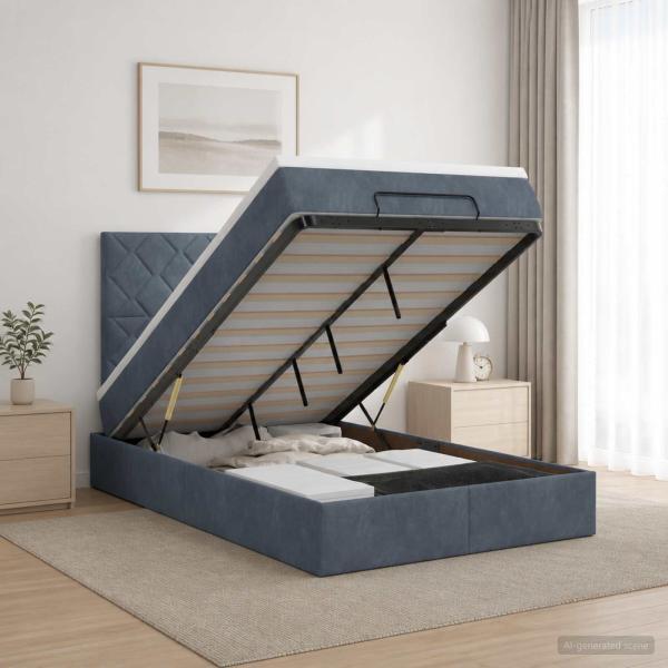 Ottoman-Bett mit Matratze und LED Dunkelgrau 120 x 190 cm Samt