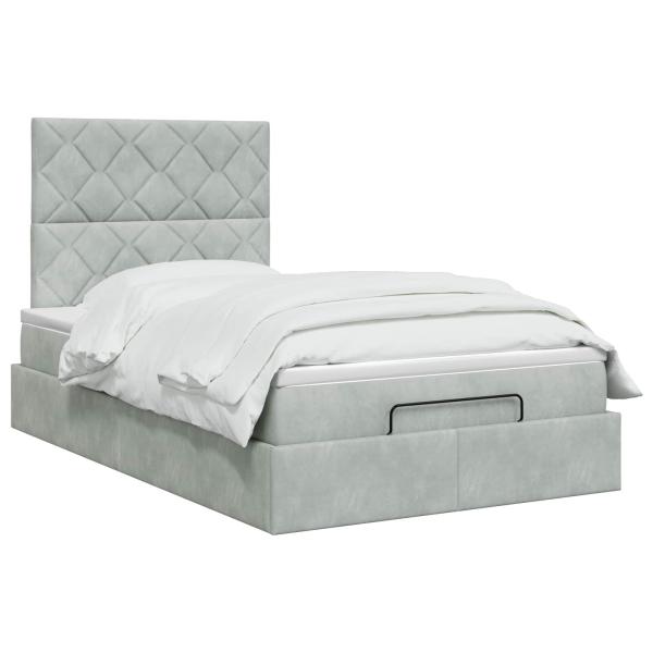 Ottoman-Bett mit Matratze und LED Hellgrau 120 x 200 cm Samt