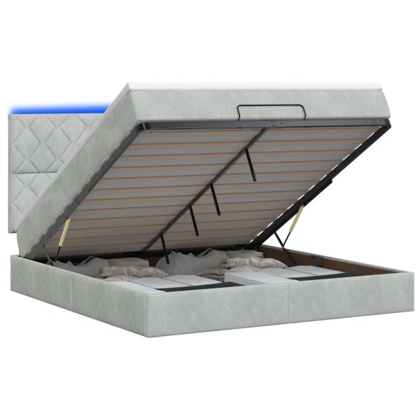 Ottoman-Bett mit Matratze und LED Hellgrau 140 x 190 cm Samt