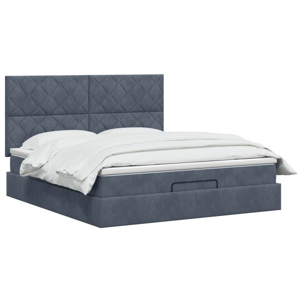Ottoman-Bett mit Matratze und LED Dunkelgrau 140 x 190 cm Samt