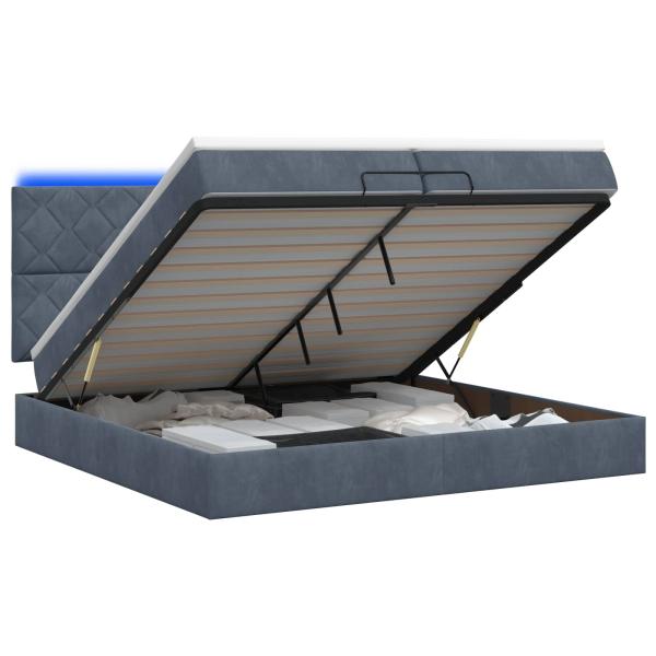 Ottoman-Bett mit Matratze und LED Dunkelgrau 200 x 200 cm Samt