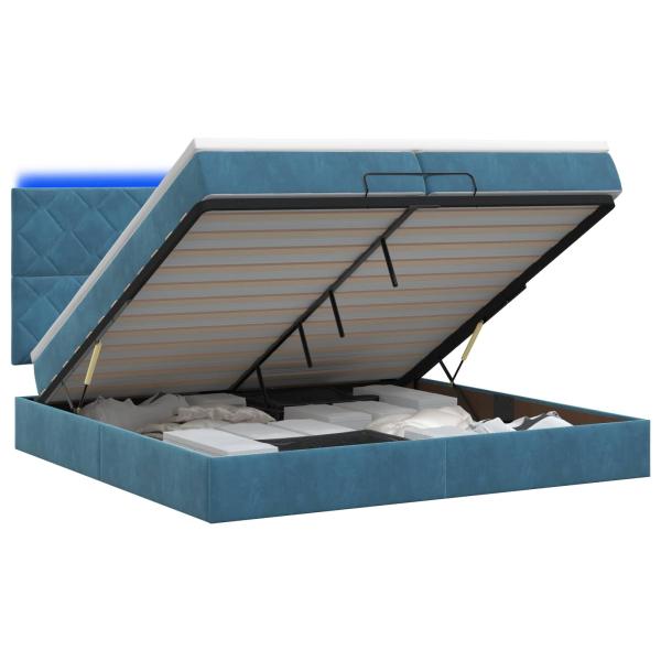 Ottoman-Bett mit Matratze und LED Dunkelblau 200 x 200 cm Samt