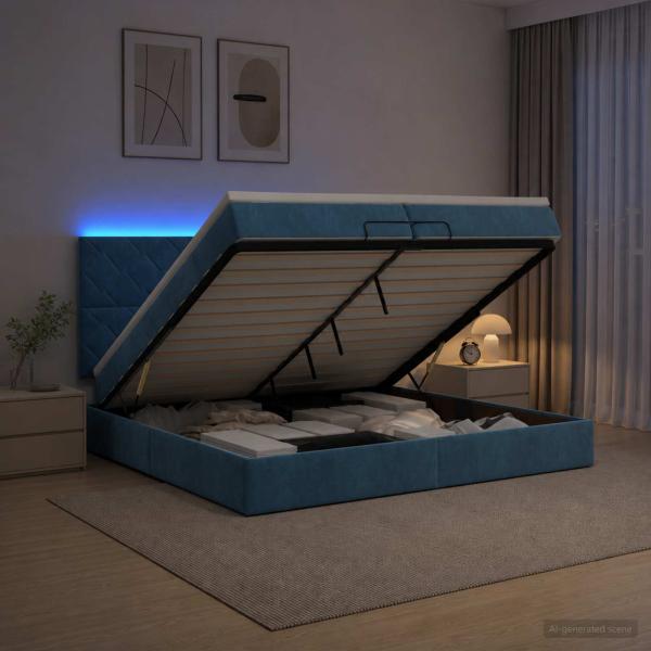 Ottoman-Bett mit Matratze und LED Dunkelblau 200 x 200 cm Samt