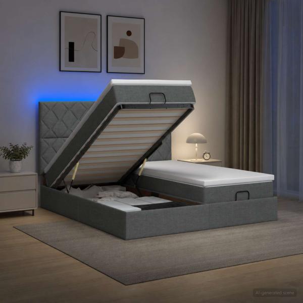 Ottoman-Bett mit Matratze und LED Dunkelgrau 160 x 200 cm Stoff